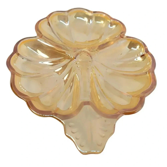 Vintage Jeannette Marigold Carnival Glass Three Leaf Clover Dish - Picture 3 of 8